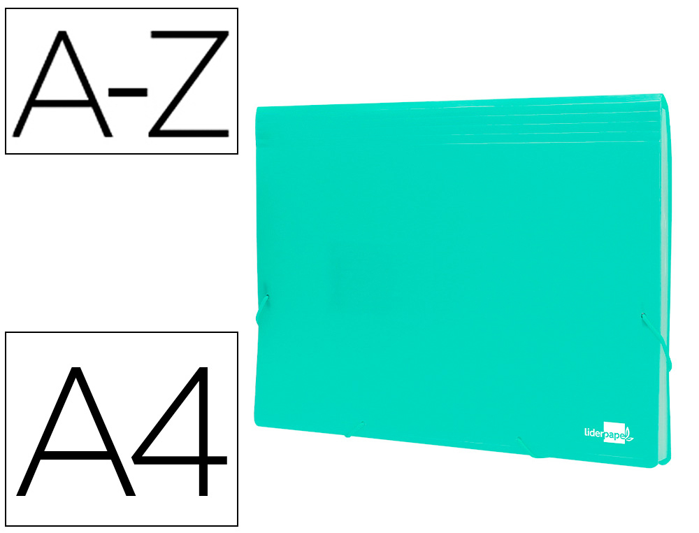 TRIEUR LIDERPAPEL POLYPRO A4 210X297MM 700 MICRONS 13 COMPARTIMENTS FERMETURE ELASTIQUE  COLORIS VERT POMME OPAQUE