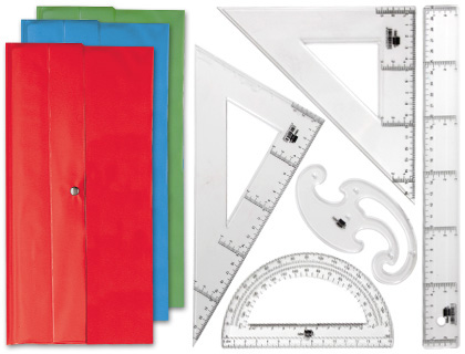 SET TRAAGE LIDERPAPEL 5 PICES RGLE 30CM QUERRES 45/60 DEGRS 25CM RAPPORTEUR 180 DEGRS 15CM PISTOLET TRANSPARENT