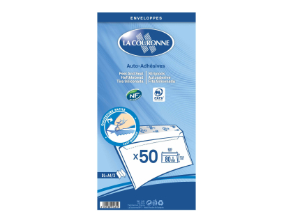 ENVELOPPES 110x220 80GR BLANC AUTO ADHESIVES x50