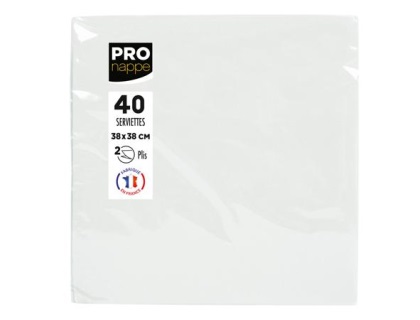 Paquet de 40 serviettes micro-gaufres ouate 2 plis - 38x38 cm - Blanc