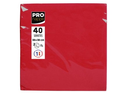 Paquet de 40 serviettes micro-gaufres ouate 2 plis - 38x38 cm - Rouge