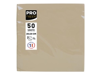 Paquet de 50 serviettes cocktail micro-gaufres ouate 2 plis - 20x20 cm - Ficelle