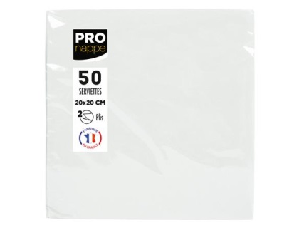 Paquet de 50 serviettes cocktail micro-gaufres ouate 2 plis - 20x20 cm - Blanc