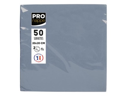 Paquet de 50 serviettes cocktail micro-gaufres ouate 2 plis - 20x20 cm - Gris