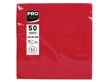 Paquet de 50 serviettes cocktail micro-gaufres ouate 2 plis - 20x20 cm - Rouge