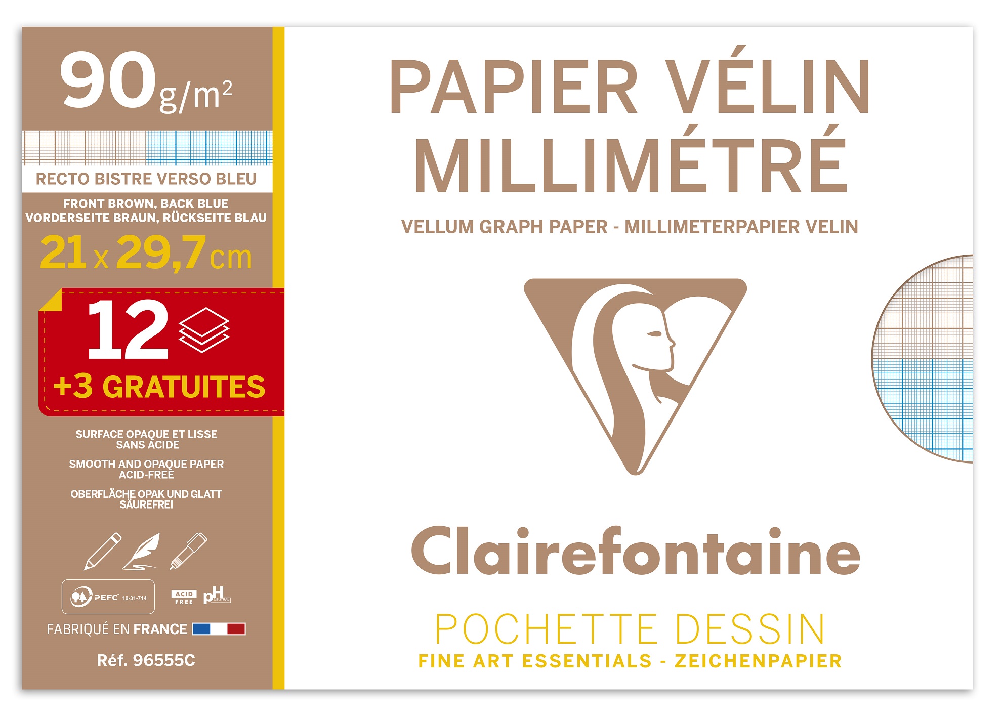 POCH MILLIMETR A4 90G CLAIREFONTAINE 12+3