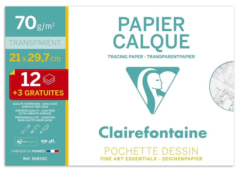 POCH CALQUE A4 70G CLAIREFONTAINE 12+3