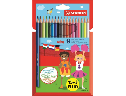 ETUI CARTON x18 CRAYONS DE COULEUR STABILO COLOR 15+3 FLUO