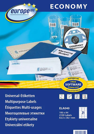 Etiquette adhsive Europe 100 (x100 feuilles)  dim. 63,5x38,1mm