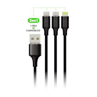 TRIPLE CABLE WAVE CONCEPT NYLON 1M NOIR