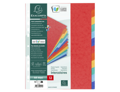 Intercalaires carte lustre 225g 12 positions - A4 maxi