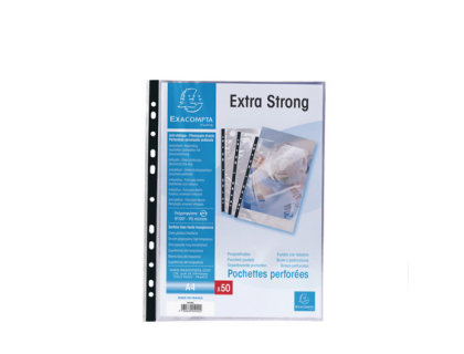 Sachet de 50 pochettes perfores polypropylne lisse Haute qualit 9/100e - A4 - Cristal