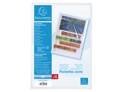 Pochettes coin x10 polypropylne lisse 12/100e - A4 - Cristal