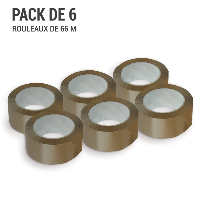 Pack de 6 rouleaux ruban adhsif MARRON polypro 28 mic 50mm x 66m