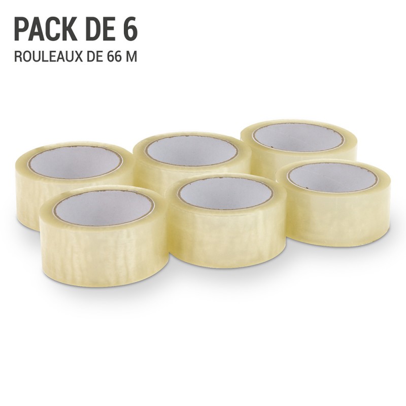 Pack de 6 rouleaux adhsif TRANSPARENT polypro 28 mic 50mm x 66m