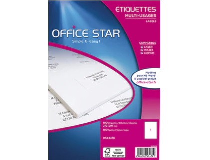 Office Star - 100 tiquettes multi-usage 210x297 mm 