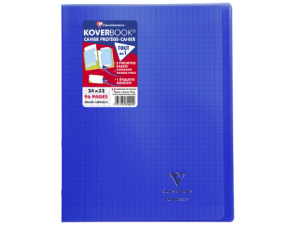 Cahier piqu Koverbook 24x32cm 96 pages grands carreaux couverture polypropylne transparent - Bleu marine