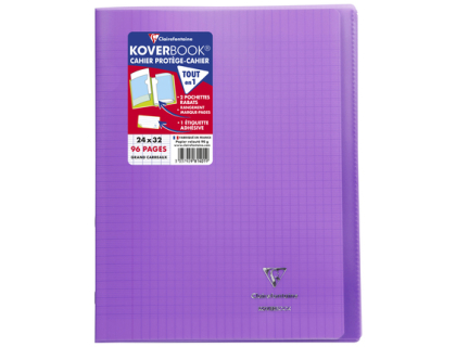 Cahier piqu Koverbook 24x32cm 96 pages grands carreaux couverture polypropylne transparent - Violet