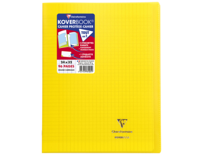 Cahier piqu Koverbook 24x32cm 96 pages grands carreaux couverture polypropylne transparent - Jaune