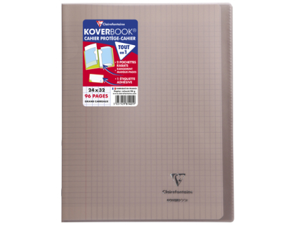 Cahier piqu Koverbook 24x32cm 96 pages grands carreaux couverture polypropylne transparent - Gris