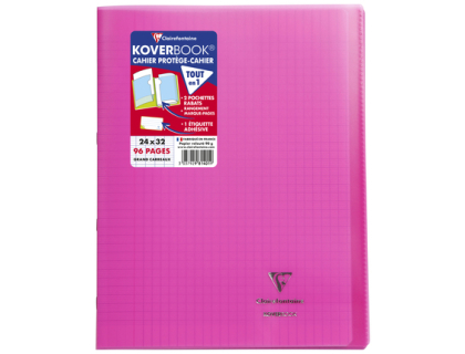 Cahier piqu Koverbook 24x32cm 96 pages grands carreaux couverture polypropylne transparent - Rose