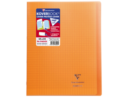 Cahier piqu Koverbook 24x32cm 96 pages grands carreaux couverture polypropylne transparent - Orange