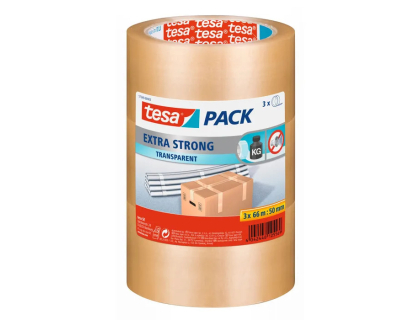  Lot de 3 Rubans Adhsifs d'emballage - 50 mm x 66 m - transparent TESA Strong