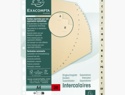 INTERCALAIRES IMPRIMS CARTE PEAU 155G 20 POSITIONS DE A  Z - A4 - IVOIRE