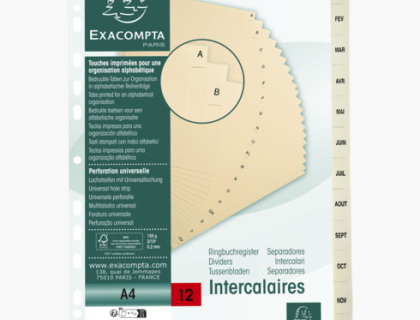 INTERCALAIRES IMPRIMS CARTE PEAU 155G 12 POSITIONS DE JANVIER  DCEMBRE - A4 - IVOIRE