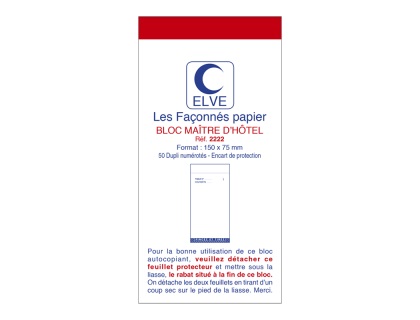 Lot de 10 Blocs matre d'htel numrots'' - 150 x 75 - 50 dupli