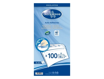 ENVELOPPES DL 110X220 BLANCHES 80GR X100 AUTO ADHESIVES