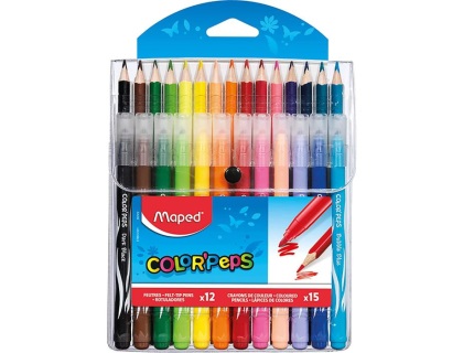 Pack combo 12 feutres moyens + 15 crayons de couleurs Maped