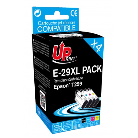 Pack 4 cartouches Uprint Epson Fraise T29XL BK+CMY remanufactures