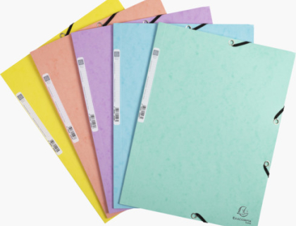 LOT DE 5 CHEMISES  LASTIQUES CARTE LUSTRE 400G/M2 AQUAREL - A4 - COULEURS ASSORTIES