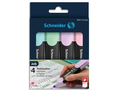 Pochette de 4 surligneurs Schneider Job - pointe biseaute - Trac de 1  5 mm - Couleurs assorties
